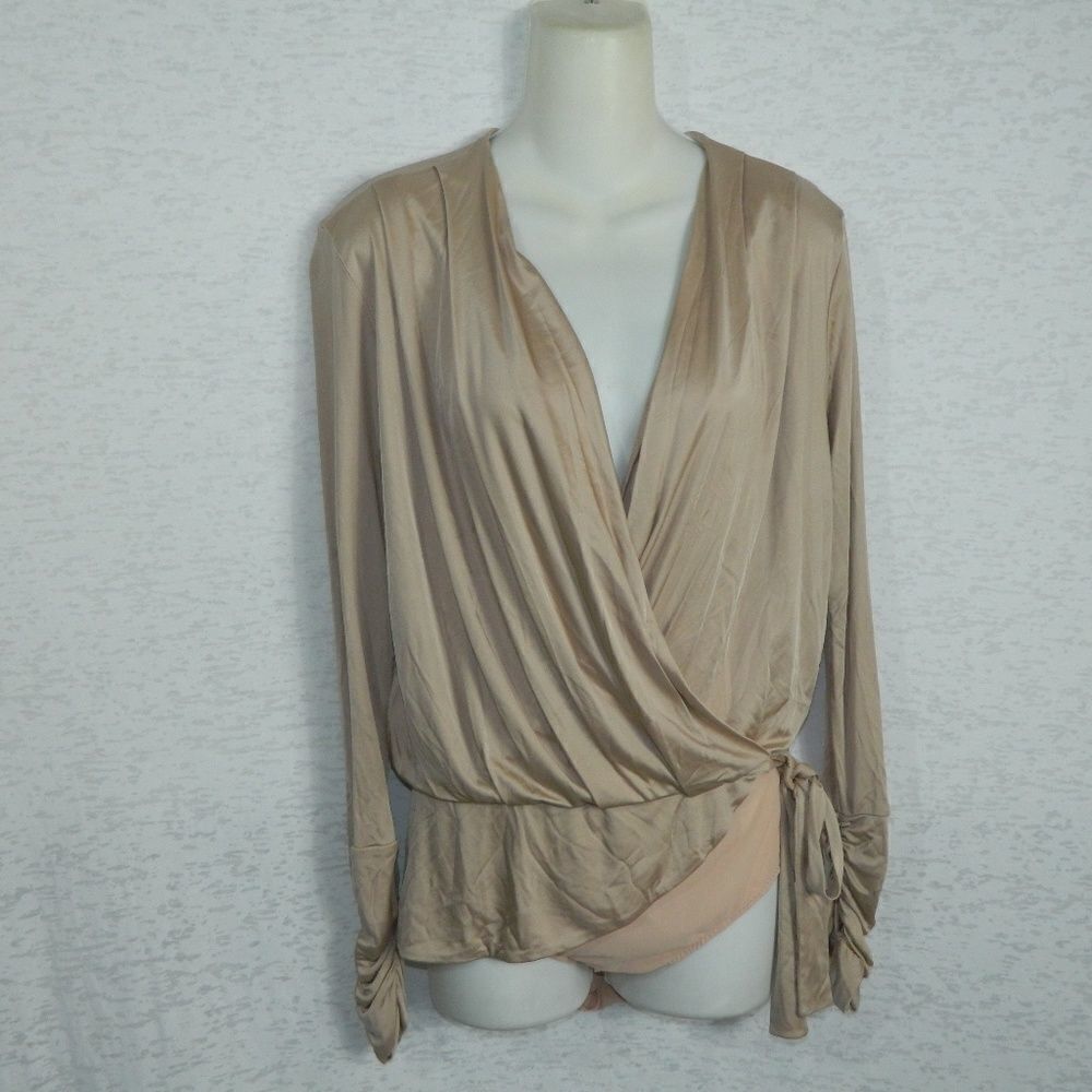 Pinko Shirt Bodysuit Pink Wrap‎ Top Side Tie Size S